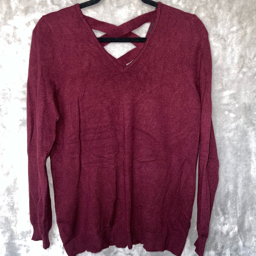 Love Ellie Lattice Back Sweater. Size Large. Burgundy